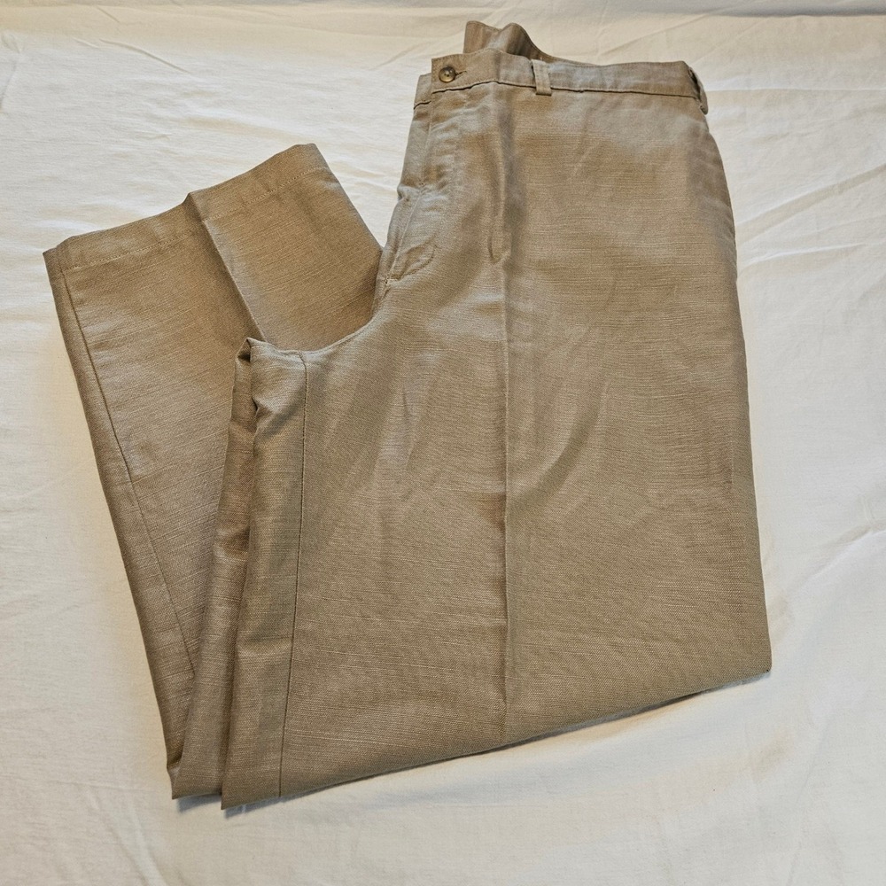 Savane Mens Tan‎ Linen Cotton Blend Flat Front Dress Pants Khaki 38x34 RN 21201